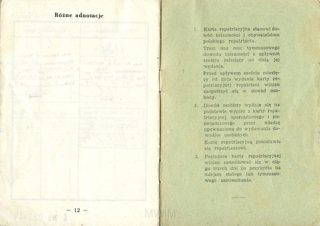 KKE 5693-8.jpg - Dok. Karta Repatriacyjna Katarzyny Graszko (ur. 18 XI 1894 r. w Moskwie) – córka Jana i Weroniki Graszko, Kętrzyn, 2 IV 1959 r.